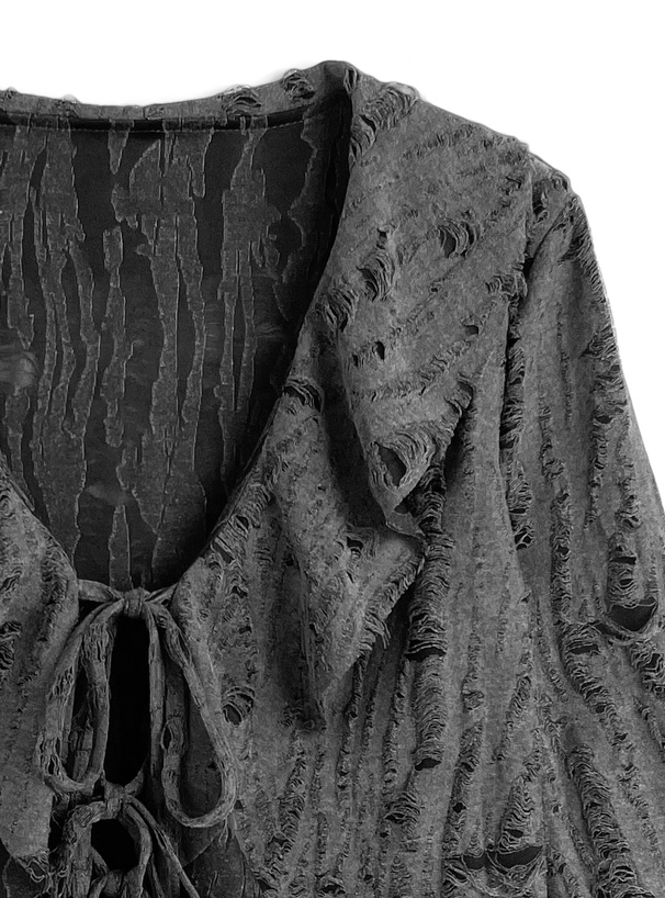 フロントリボンラッフルダメージカーディガン