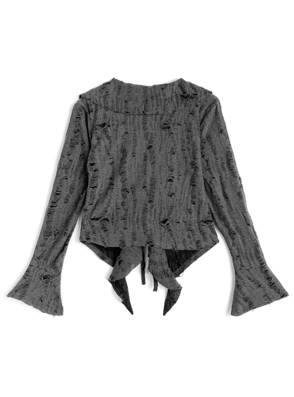 フロントリボンラッフルダメージカーディガン