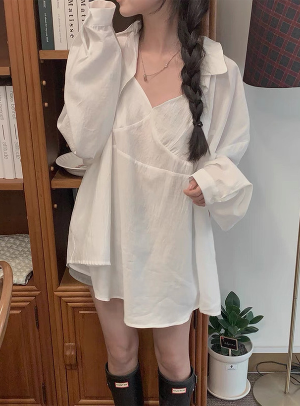 オーバーシャツ×キャミソールワンピースセットアップ