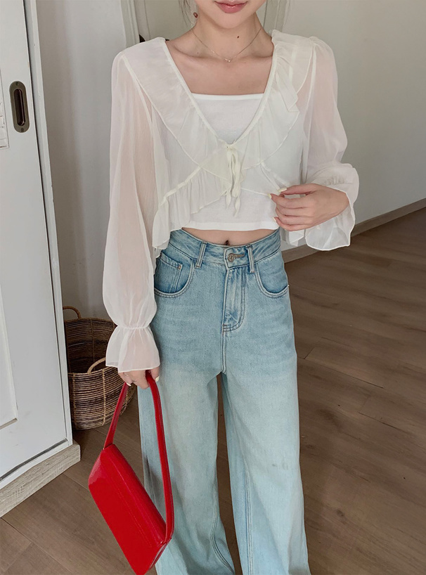 シアーフリルリボンボレロ