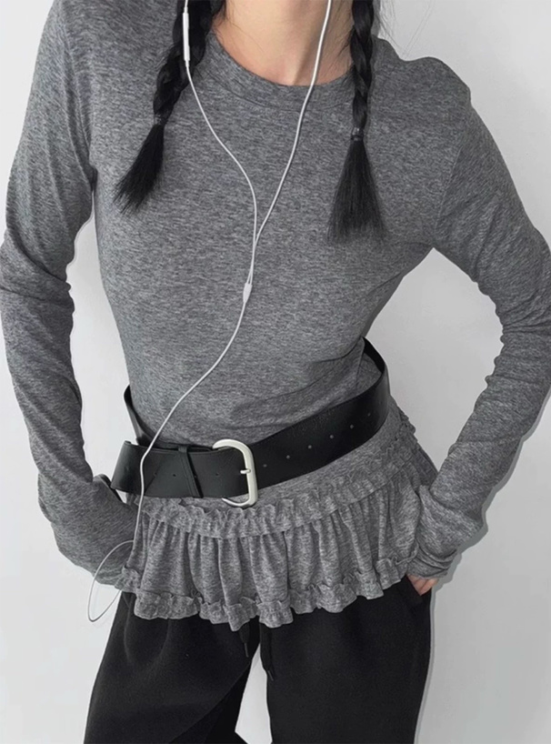 ぺプラムギャザーフリルトップス