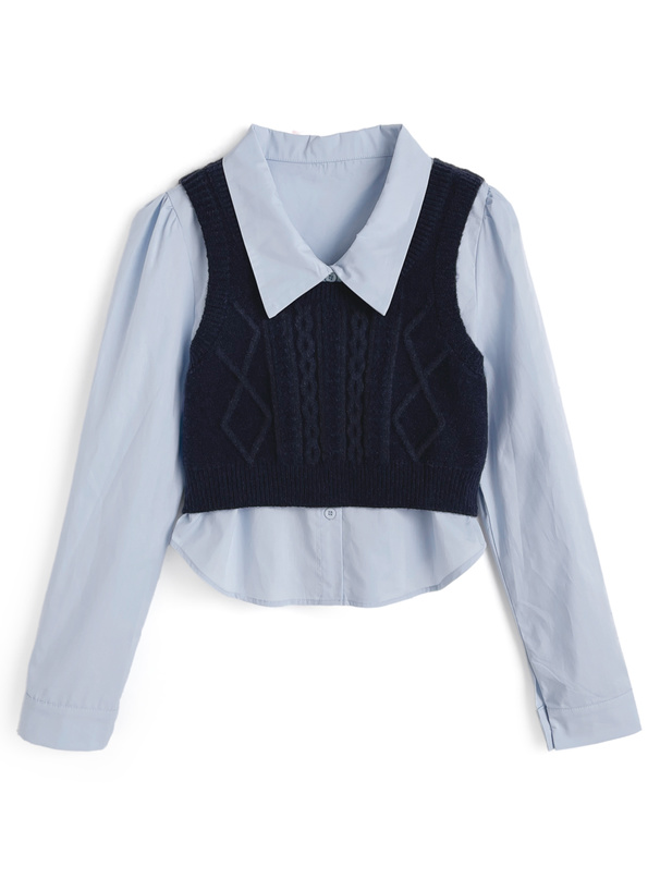 タックシャツ×ニットベストアンサンブル