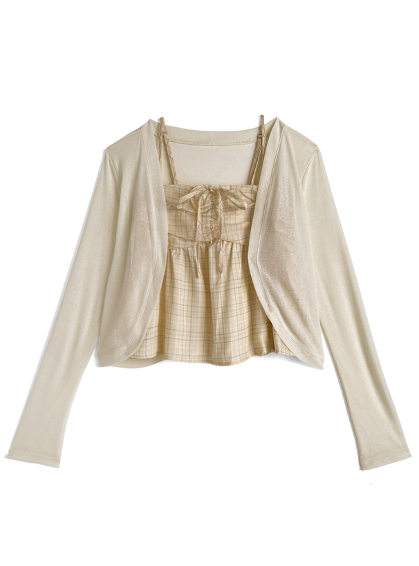 カーディガン×チェック柄キャミソールアンサンブル