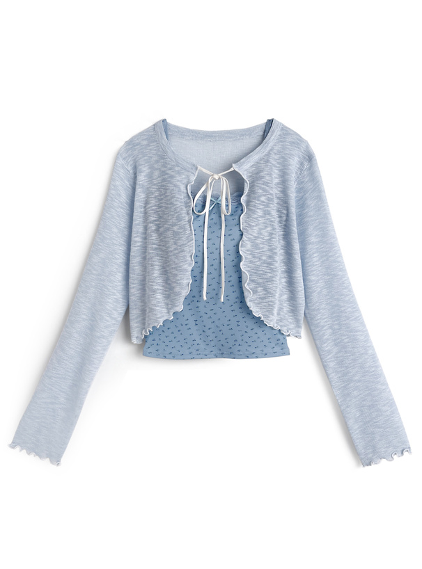 カップ付き小花柄キャミソール×メロウニットカーディガンアンサンブル