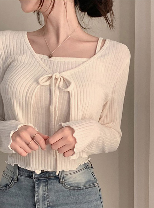 メロウリブカーディガン×キャミソールアンサンブル