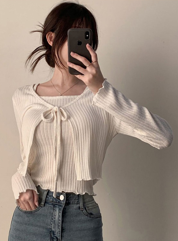 メロウリブカーディガン×キャミソールアンサンブル