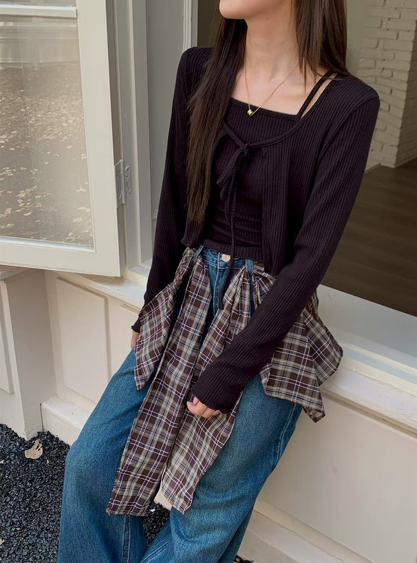 メロウリブカーディガン×キャミソールアンサンブル