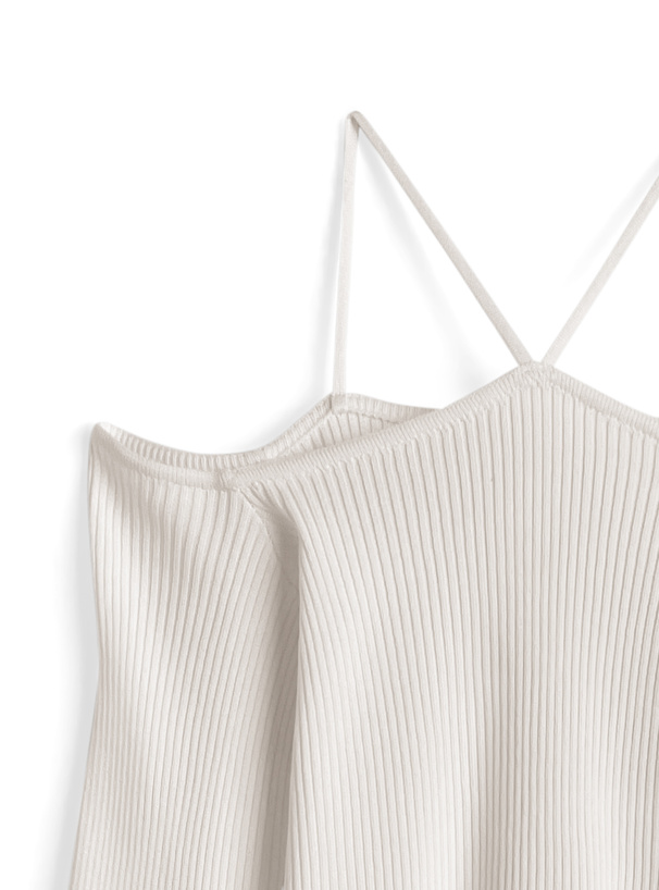 ホルターネックオフショルダーリブニットトップス