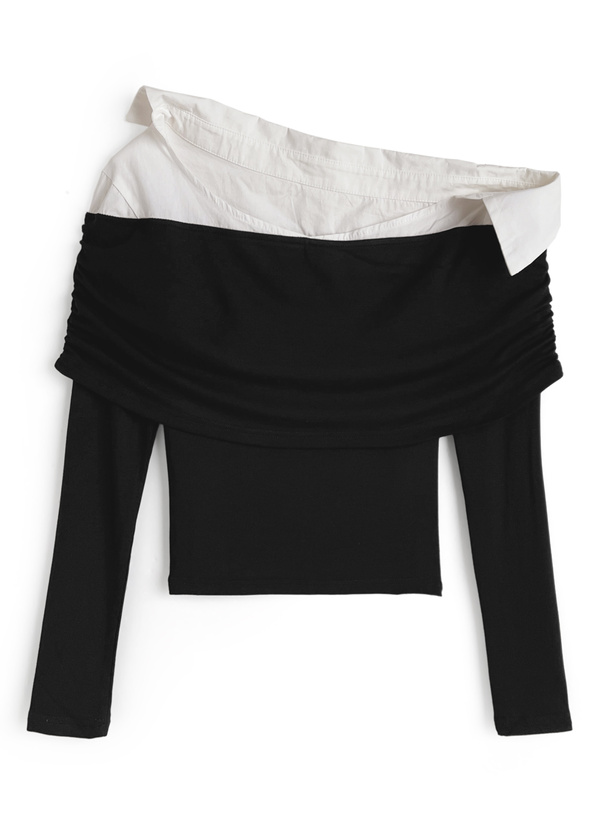 シャツドッキングオフショルダートップス