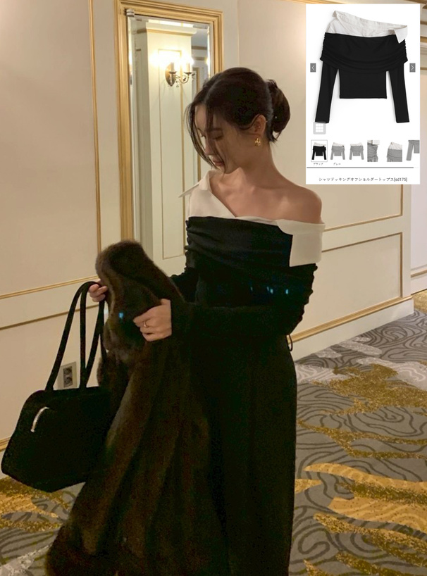 シャツドッキングオフショルダートップス