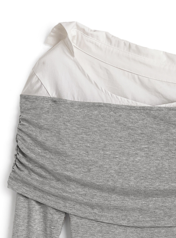 シャツドッキングオフショルダートップス