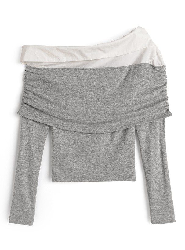 シャツドッキングオフショルダートップス