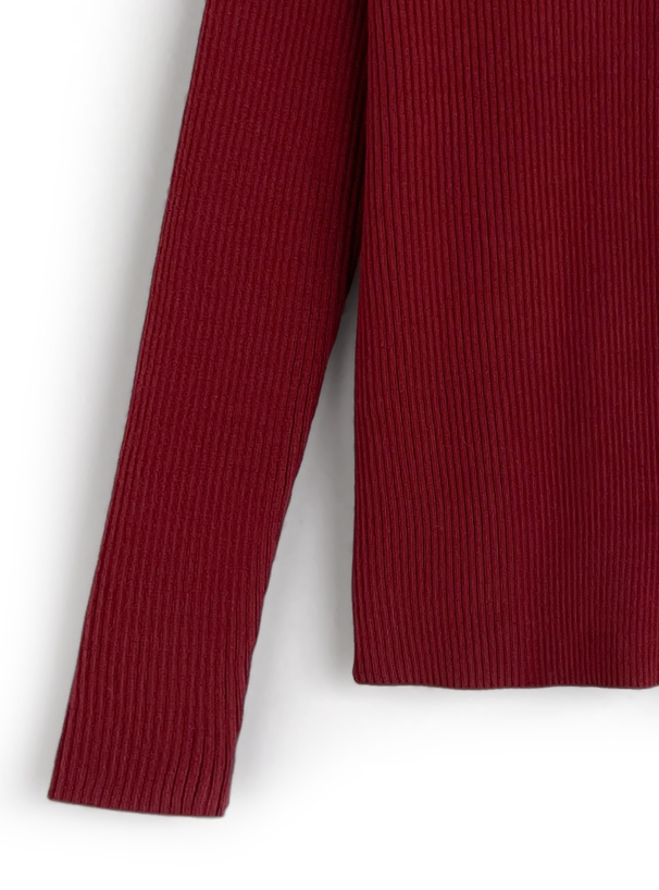 パールボタンレースリブニットトップス