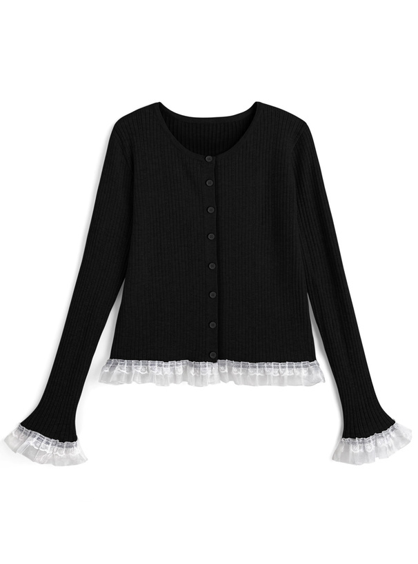 レースフリルリブニットカーディガン