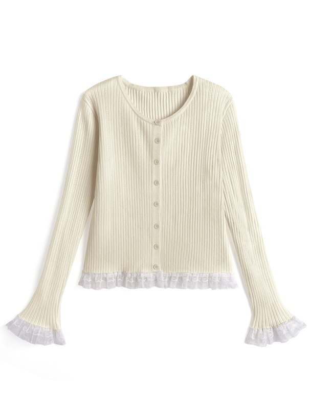 レースフリルリブニットカーディガン