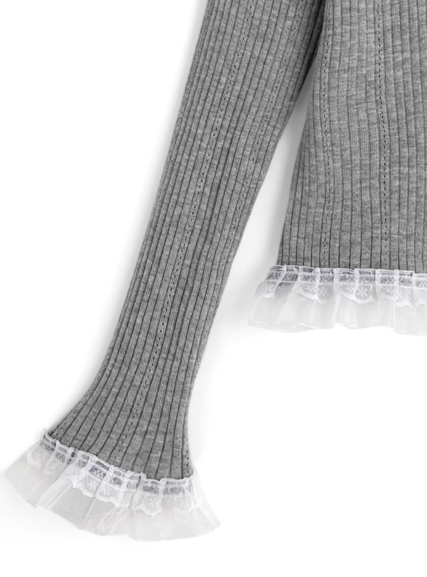 レースフリルリブニットカーディガン