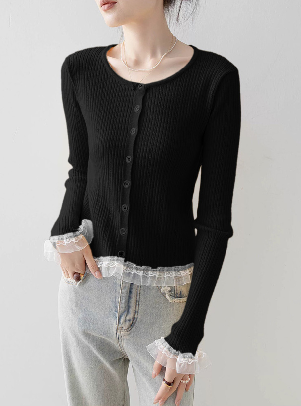 レースフリルリブニットカーディガン