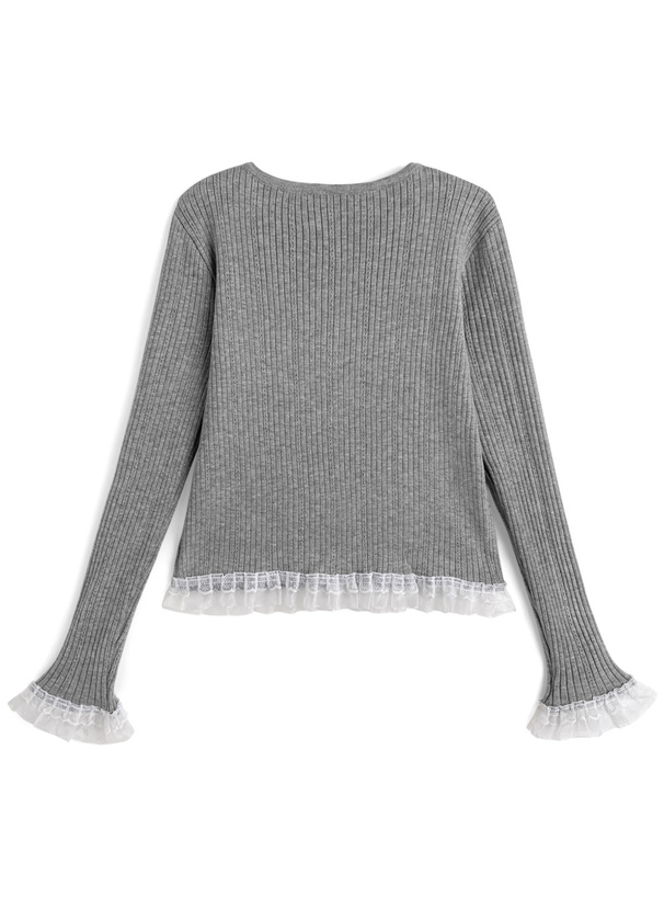 レースフリルリブニットカーディガン