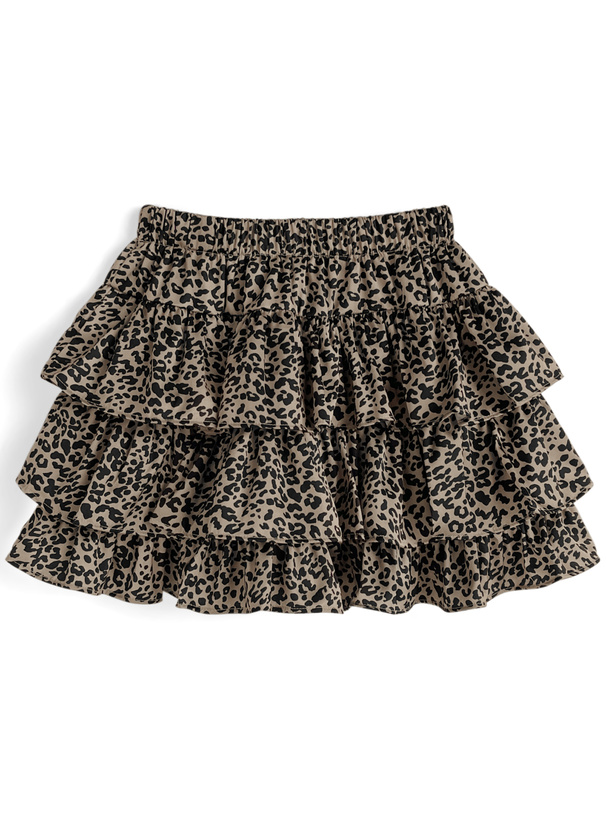 インパン裏地付きレオパード柄ティアードミニスカート[sd185