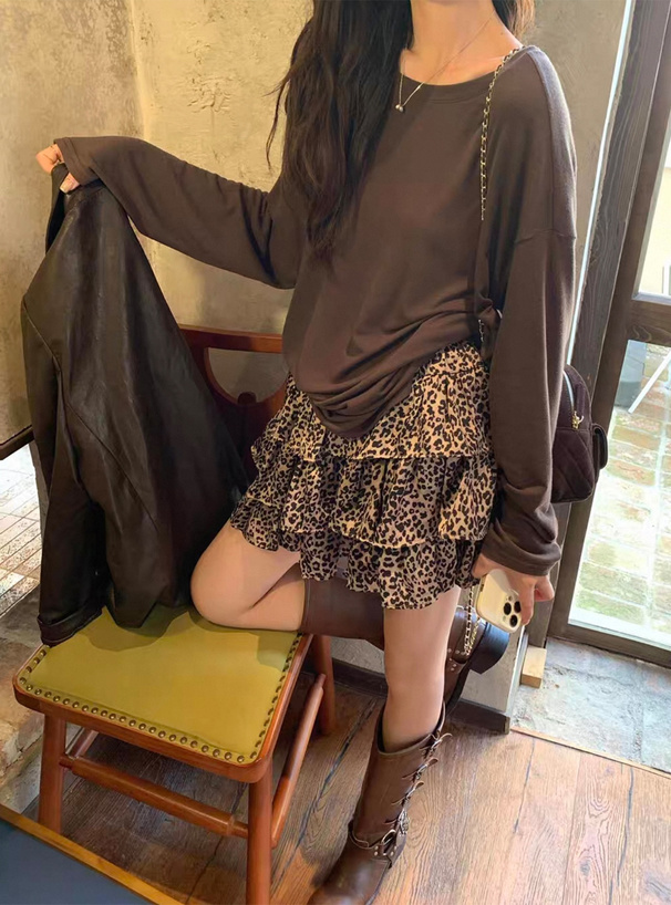 インパン裏地付きレオパード柄ティアードミニスカート[sd185