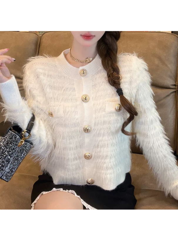 ゴールドボタンシャギーニットカーディガン[sd188] | レディース