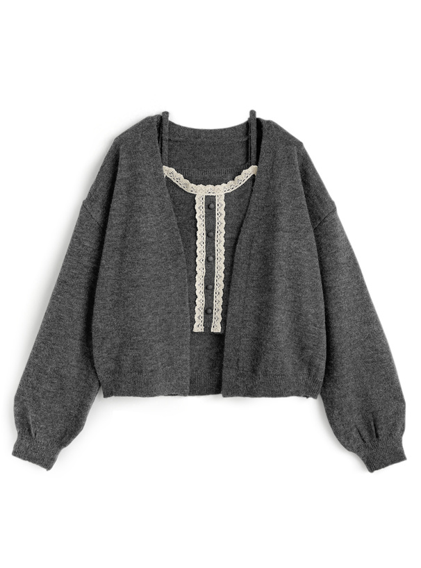 カーディガン×レースキャミソールニットアンサンブル[sd195