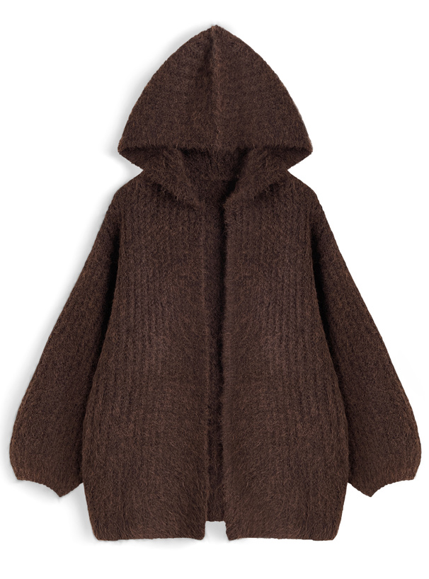 フード付きニットカーディガン