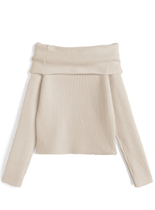 オフショルダーリブニットトップス