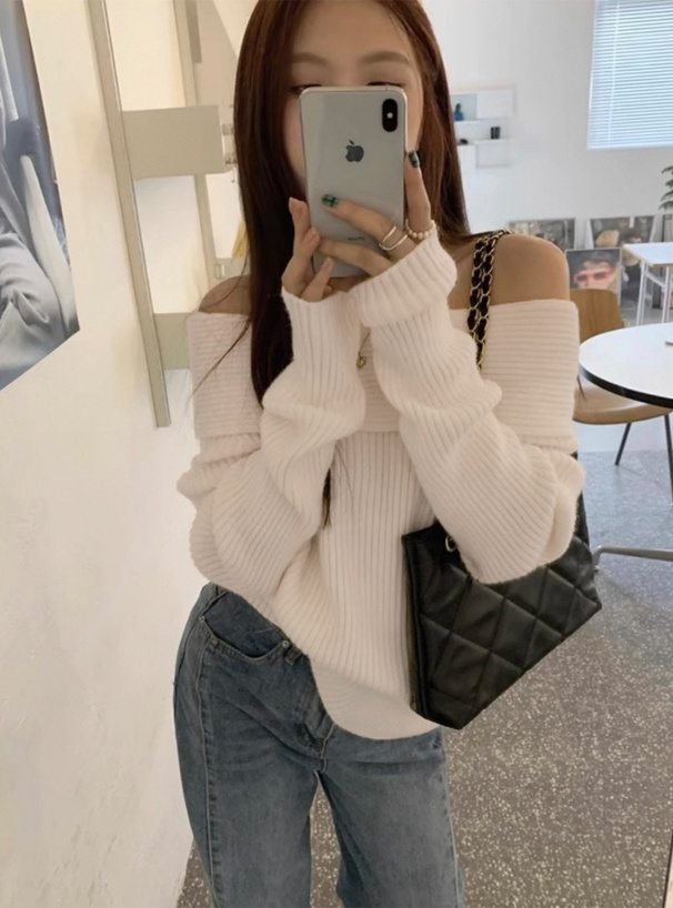 オフショルダーリブニットトップス[sd197] | レディースファッション