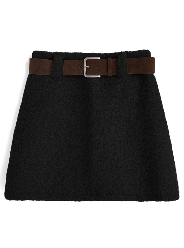 インパン裏地・ベルト付きボアミニスカート[sd211]