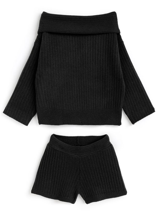 オフショルダートップス×ショートパンツニットセットアップ[sd213