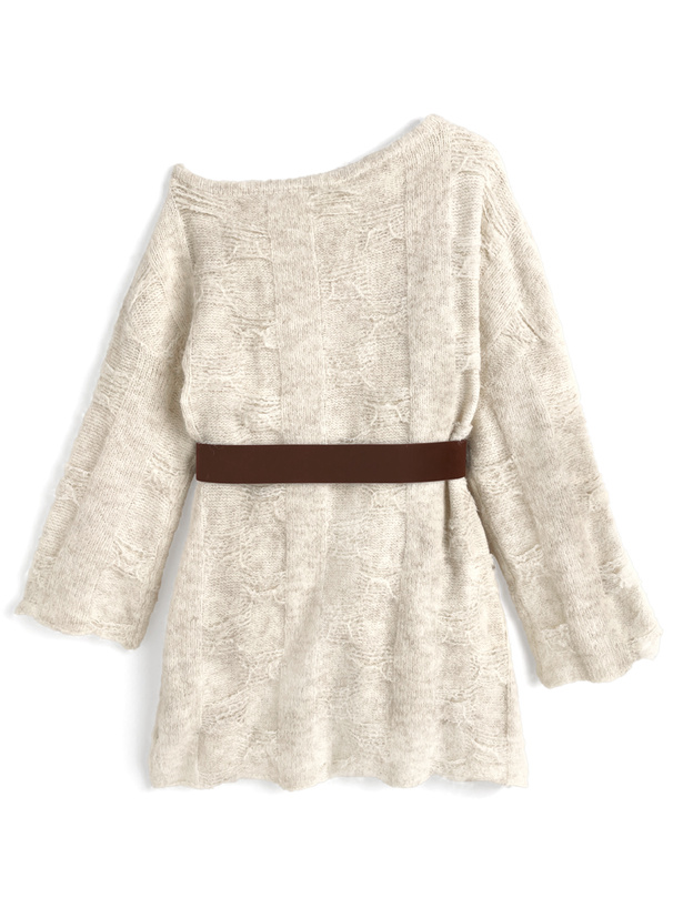 ベルト付きワンショルダーニットワンピース