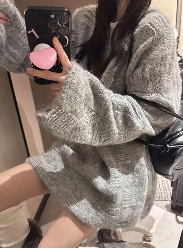 ベルト付きワンショルダーニットワンピース