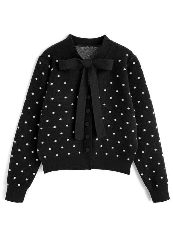 ドット柄リボンタイニットカーディガン[sd218]