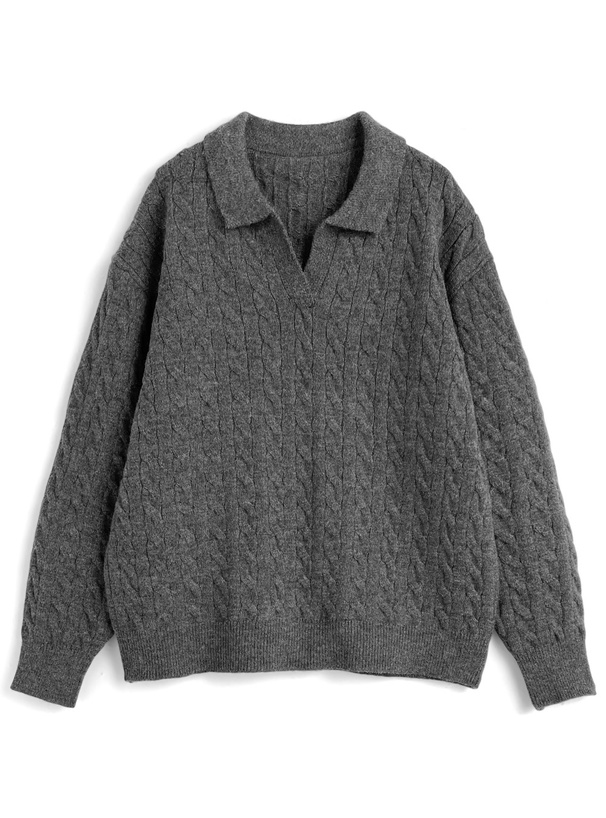 スキッパーケーブル編みニットトップス×ショートパンツセットアップ