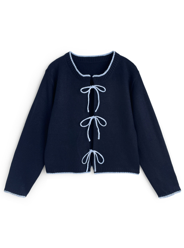 配色リボンニットカーディガン