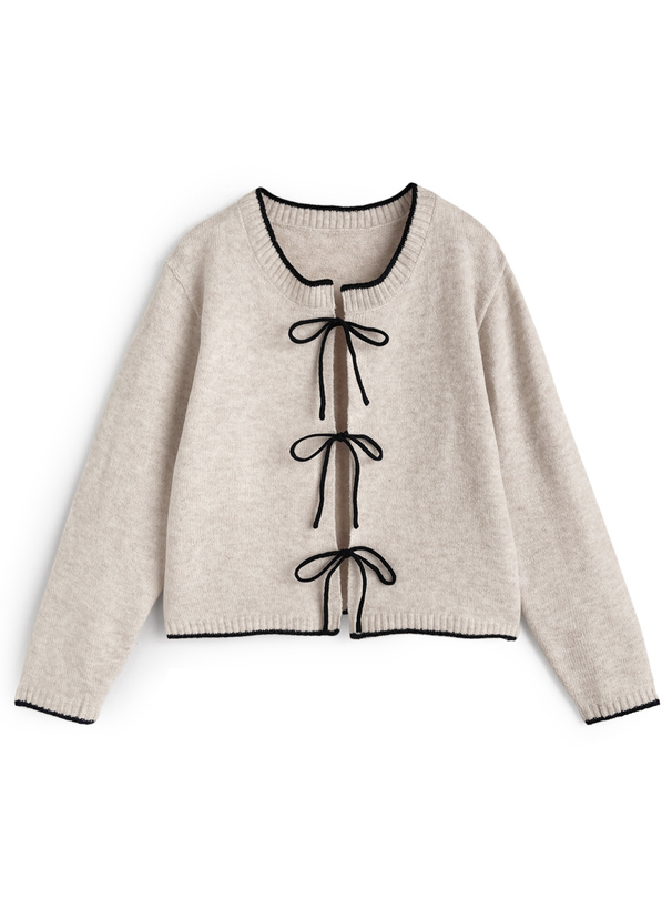 配色リボンニットカーディガン