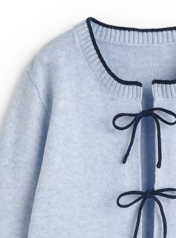 配色リボンニットカーディガン