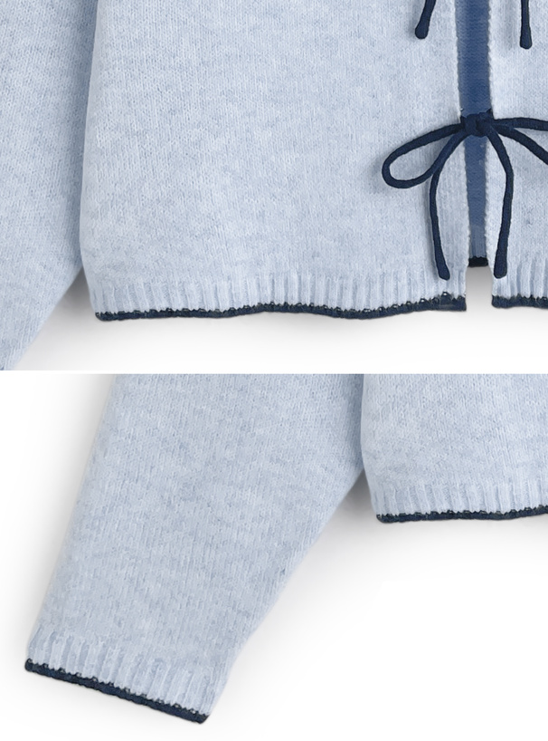 配色リボンニットカーディガン