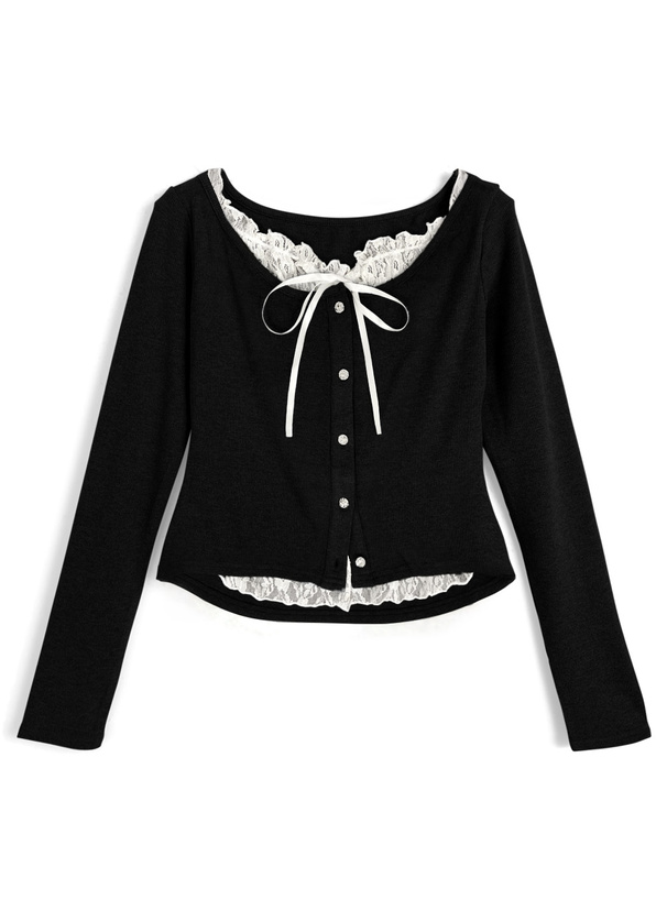 レースレイヤード風リブトップス