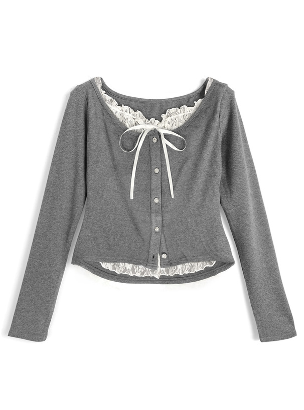 レースレイヤード風リブトップス