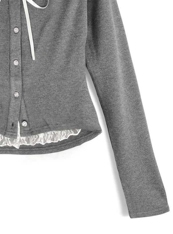 レースレイヤード風リブトップス