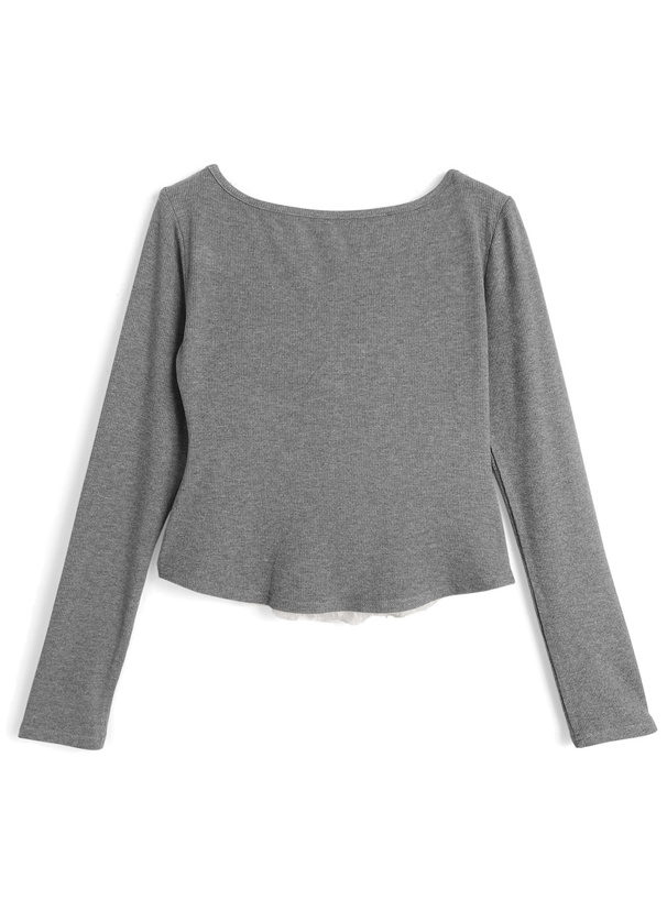 レースレイヤード風リブトップス