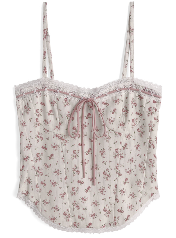 花柄キャミソール×シアーニットカーディガンアンサンブル