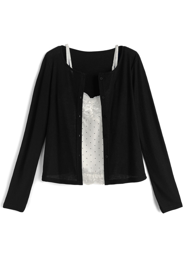 ドット柄キャミソール×シアーニットカーディガンアンサンブル[sd228]