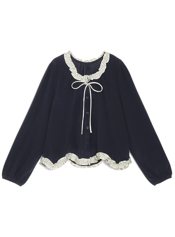 ドット柄フリルリボンカーディガン