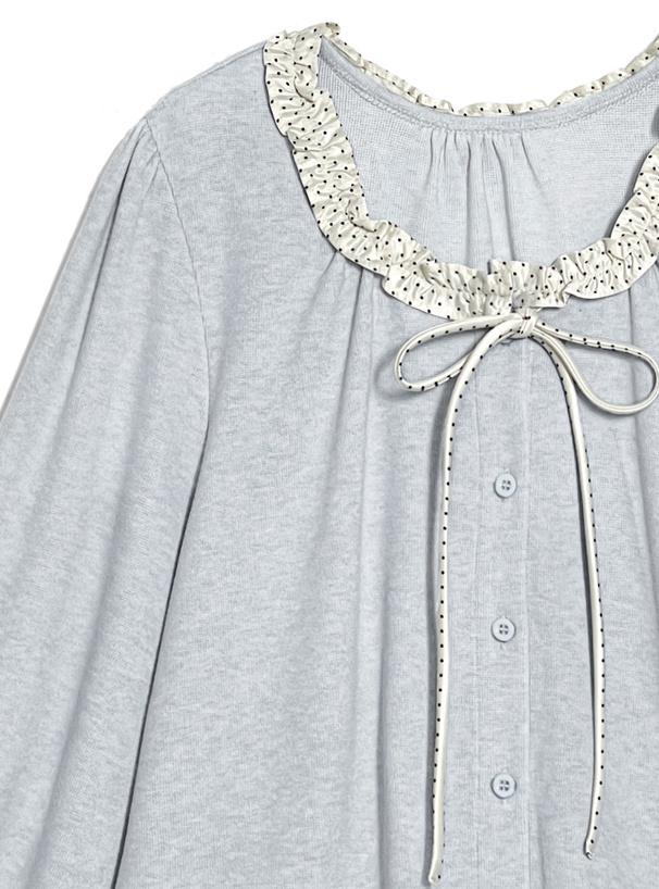 ドット柄フリルリボンカーディガン