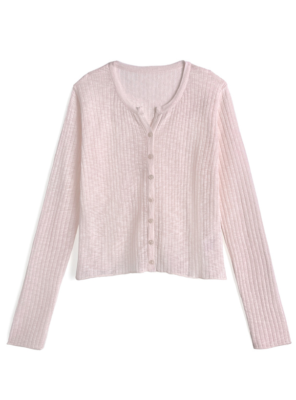 キーネックシアーリブニットカーディガン