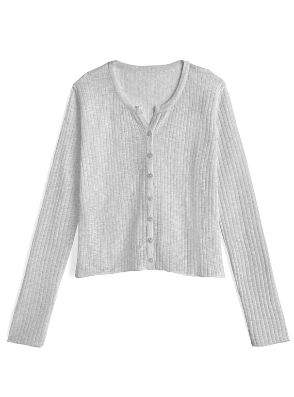 キーネックシアーリブニットカーディガン