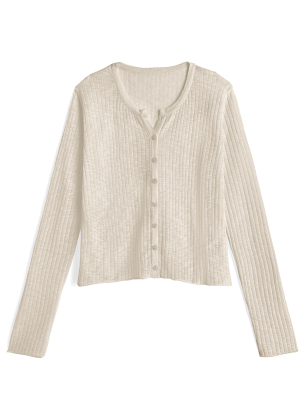 キーネックシアーリブニットカーディガン